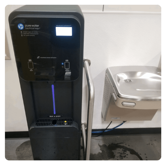 PW90 next to water fountain